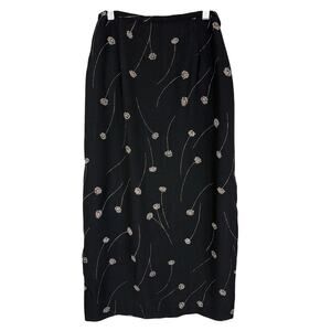 Hillard & Hanson Black Cream Floral Maxi Skirt Made in USA Elastic Waist Medium